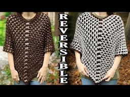 Crochet Reversible 3D Poncho in Two Colors! ONE ROW REPEAT!! 🧵