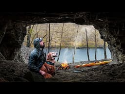 WINTER CAMPING BY A SECRET CAVE on a River | Only by Kayak