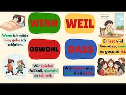 Deutsch lernen: 60 wichtige Sätze mit weil, wenn, obwohl, dass (A2-B1)