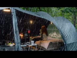 Camping in Heavy Rain | the pouring rain for 24 hours, I relaxed in a cozy tent. RAIN ASMR