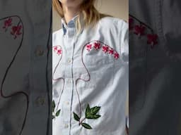 Upcycled buttondown with hand embroidered bleeding hearts #embroidery #slowfashion