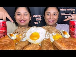 Eating Hakka Noodles with Sunny side up Egg and Different type of Patties|Mukbang|Food show