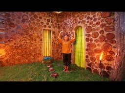 Woman Cutting Tree Short To Build Beautiful Wooden Mud House by Ancient Skills