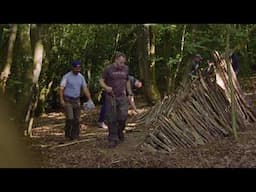 Woodlore Introduction to Bushcraft course - Making a leaf litter shelter