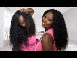 NATURAL HAIRLINE & GLUELESS CURLY WIG INSTALL FOR BEGINNERS! | WowAfrican