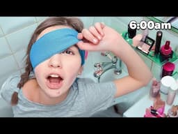 My Daughter Tries to do her Morning Routine Blindfolded! GONE WRONG!