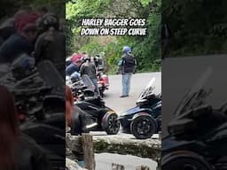 Harley Bagger Goes Down on Steep Curve 😮