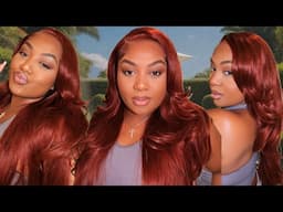 Flawless Deep Side Part AUBURN RED BODY WAVE Lace Melt + Perfect FALL Hair Color ft. Arabella