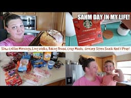 SAHM Day In My Life! Slow Coffee Mornings, Long Walks, Baking Bread, Cozy Meals, Grocery Snack Haul!