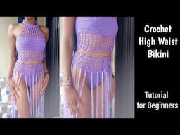 Crochet bikini bottom with fringes / Crochet bikini set / How to crochet high waist bikini pant.