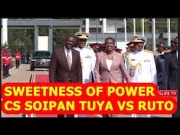 POWER IS SWEET,,SEE HOW DEFENCE CS SOIPAN TUYA WELCOMES RUTO WITH LOVE IN A MILITARY COLLEGE, NAKURU