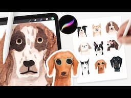 let's paint a dog portrait collection in procreate. EASY procreate watercolor tutorial for beginners