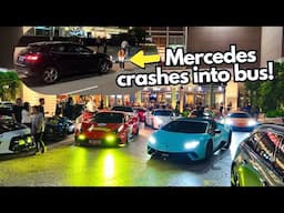 ACCIDENT: Mercedes Crashes Into Bus Outside a SUPERCAR MEET! Revs & Fast Full Sends at Millenia Walk