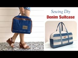 2 ideas denim suitcase for 2-3 day trip , how to sew denim suitcase patterns, sewing diy travel bag