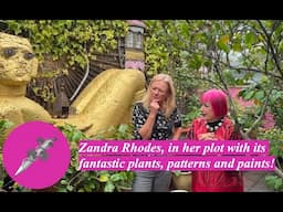 Zandra Rhodes, in her plot with its fantastic plants, patterns and paints!