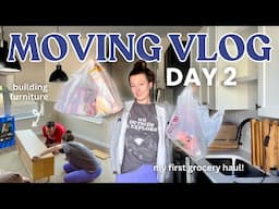 MOVING VLOG day 2: building furniture + my first grocery haul // moving series ep. 6