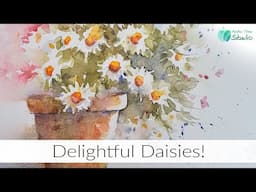 Loose Watercolour Daisies in a pot