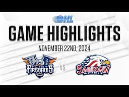 OHL Highlights: Flint Firebirds @ Saginaw Spirit Nov. 22, 2024