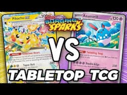 Can Pikachu ex Defeat Azumarill in this Surging Sparks Tabletop Gameplay!?