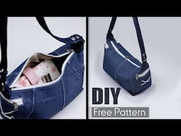 DIY Denim Cloth Purse Bag Sewing at Home 😍FREE PDF Pattern👍