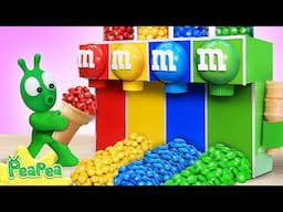 PeaPea challenges with Sweet M&M Candy Dispenser - Kids Cartoon | PEAPEA CHANNEL