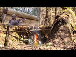 Bushcraft Building All Natural Waterproof Bark Roof Shelter w/ Bark Cordage Survival Skills #shorts