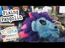 Hand Sewing Fur Parts onto Kemono Head and Touching Up Pangolin Premade #13