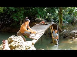 Building a Off-Grid Bridge to Build a Log Cabin for Survival in the Wild, Hydropower Plant Destroyed