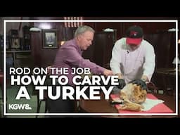 Rod Hill learns how to carve a turkey at Huber's Cafe