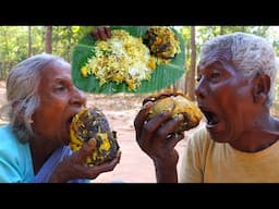 Fish head Biryani recipe cooking by tribe grandmother and grandfather | village cooking review