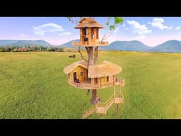 Build Most Beautiful Twins Treehouse On Higher Tree and Grill Crocodile for Food