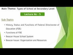 Lecture 5 : Federal Directorate of Education | Beacon House School System