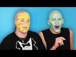 doing horrible Spongebob makeup with Trixie Mattel