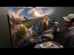 Yellowstone Landscape Oil Painting "A Wild Journey" - Bighorn Sheep