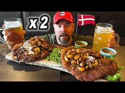 Trying to Eat TWO Massive Veal Wiener Schnitzel Challenges in Herning, Denmark!!