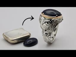 making unique design silver ring - handmade silver carving jewelry