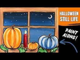 🎃EP226- 'Halloween Still Life' pumpkins in the windowsill Halloween night inspired acrylic tutorial