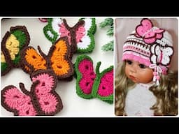 Crochet butterflies for hats, cardigans, bags, blankets. how to crochet butterflies