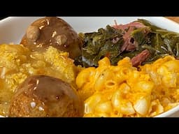 Air Fried & Baked Chicken Meatballs, Collard Greens, Macaroni & Cheese