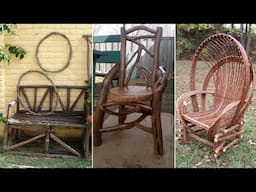 Garden and home furniture made of twigs and snags. Ideas for design