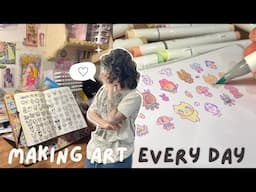 making art every day for a week ✰ gouache painting, digital art,  & marker sketches…