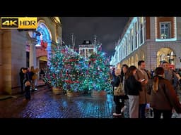 🎄 Christmas Lights-on Walk in London Covent Garden - 2024 [4K HDR]