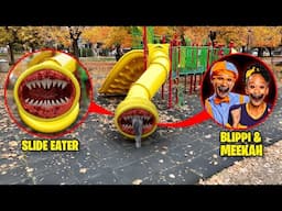 Drone Catches SLIDE EATER EATS BLIPPI & MEEKAH AT THE PLAYGROUND!! (BLIPPI EXE)