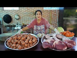 Chicken eggs and pork legs: I cook 2 recipes of country food - Cooking with Sreypov