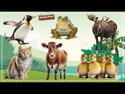 Bustling animal world sounds around us: Penguin, Frog, Antelope, Cat, Cow, Duckling