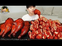 ASMR MUKBANG 슈프림 양념 치킨먹방! BBQ 자메이카 통다리 짜파게티 먹방 & 레시피 FRIED CHICKEN EATING SOUND!