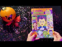 ASMR Dollar Tree  halloween sticker book (Whispered version) page turning & gentle cricket sounds.