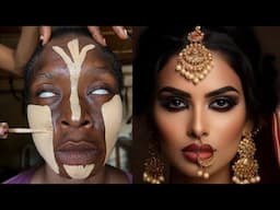 Blind Indian Bride  😱💄🔥 Bridal Makeup Transformation 👆 Makeup Tutorial 😳💉✂️