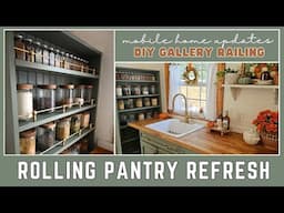 Giving my ROLLING PANTRY a fresh NEW LOOK + DIY gallery railing | Mobile home kitchen updates