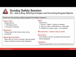 Sunday Safety Session Q3 2024 - Safe Lifting, Working at Height, and Preventing Dropped Objects